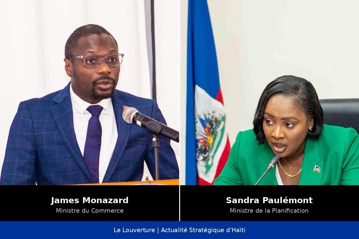 James Monazard ministre du Commerce et Sandra Paulémont ministre de la Planification — Mission OMC Yaoundé mars 2026