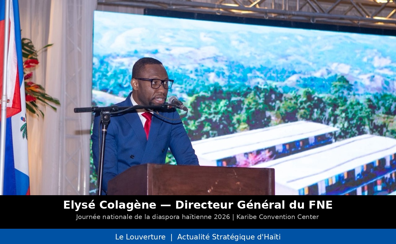 Elysé Colagène, DG du FNE, s’exprime sur l’éducation et la diaspora haïtienne lors d’un événement officiel à Port-au-Prince.