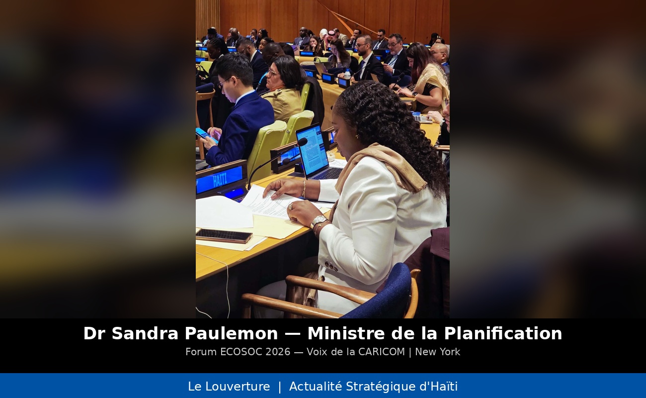 La ministre de la Planification Dr Sandra Paulemon au siège des Nations Unies à New York, représentant les 14 États membres de la CARICOM lors du Forum ECOSOC 2026 sur le financement du développement.