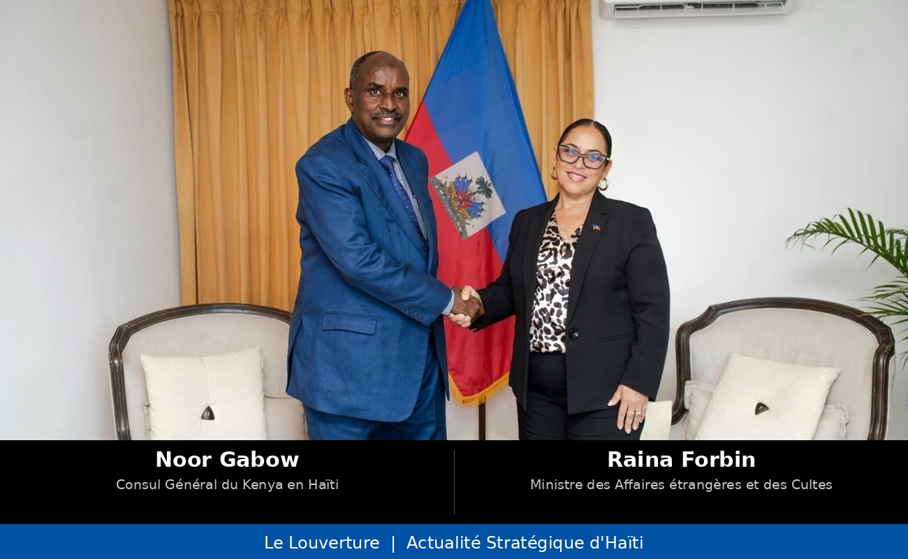 La ministre des Affaires étrangères Raina Forbin en entretien avec le consul général du Kenya Noor Gabow sur la coopération sécuritaire et la transition de la MMAS vers la Force de répression des gangs.