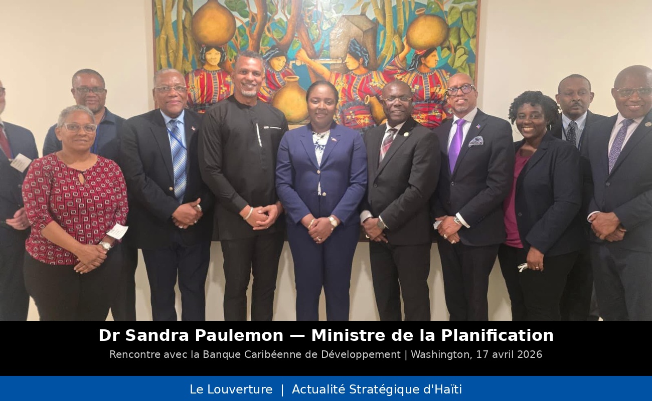 La ministre de la Planification Dr Sandra Paulemon en réunion avec Daniel Best, président de la Banque Caribéenne de Développement, à Washington pour mobiliser des financements en faveur d’Haïti.