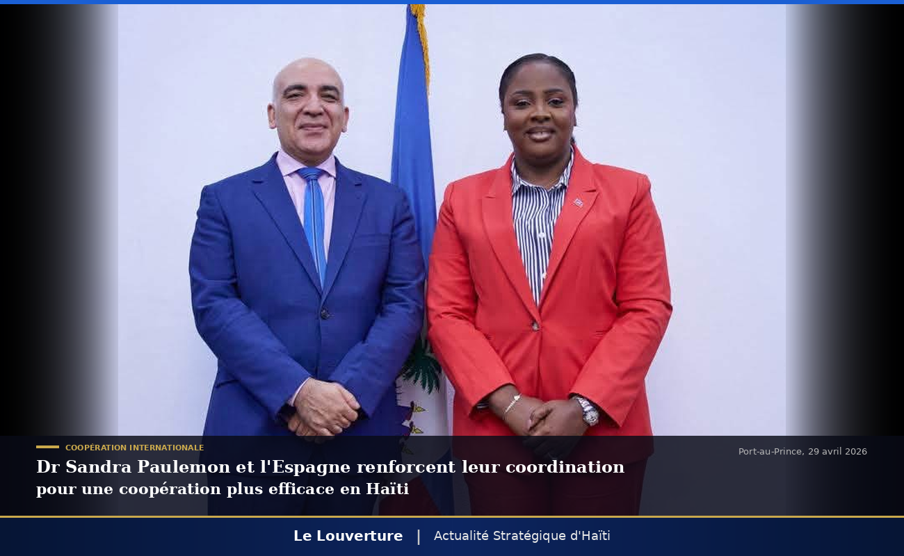 La ministre haïtienne de la Planification Dr Sandra Paulemon et l’ambassadeur d’Espagne en Haïti Marco Antonio Peñín Toledano lors de leur rencontre sur le renforcement de la coopération bilatérale, Port-au-Prince, 29 avril 2026.