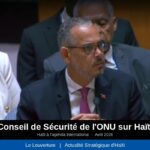 Le Premier ministre haïtien Alix Didier Fils-Aimé prend la parole devant le Conseil de sécurité de l’ONU lors d’une séance consacrée à la crise en Haïti.