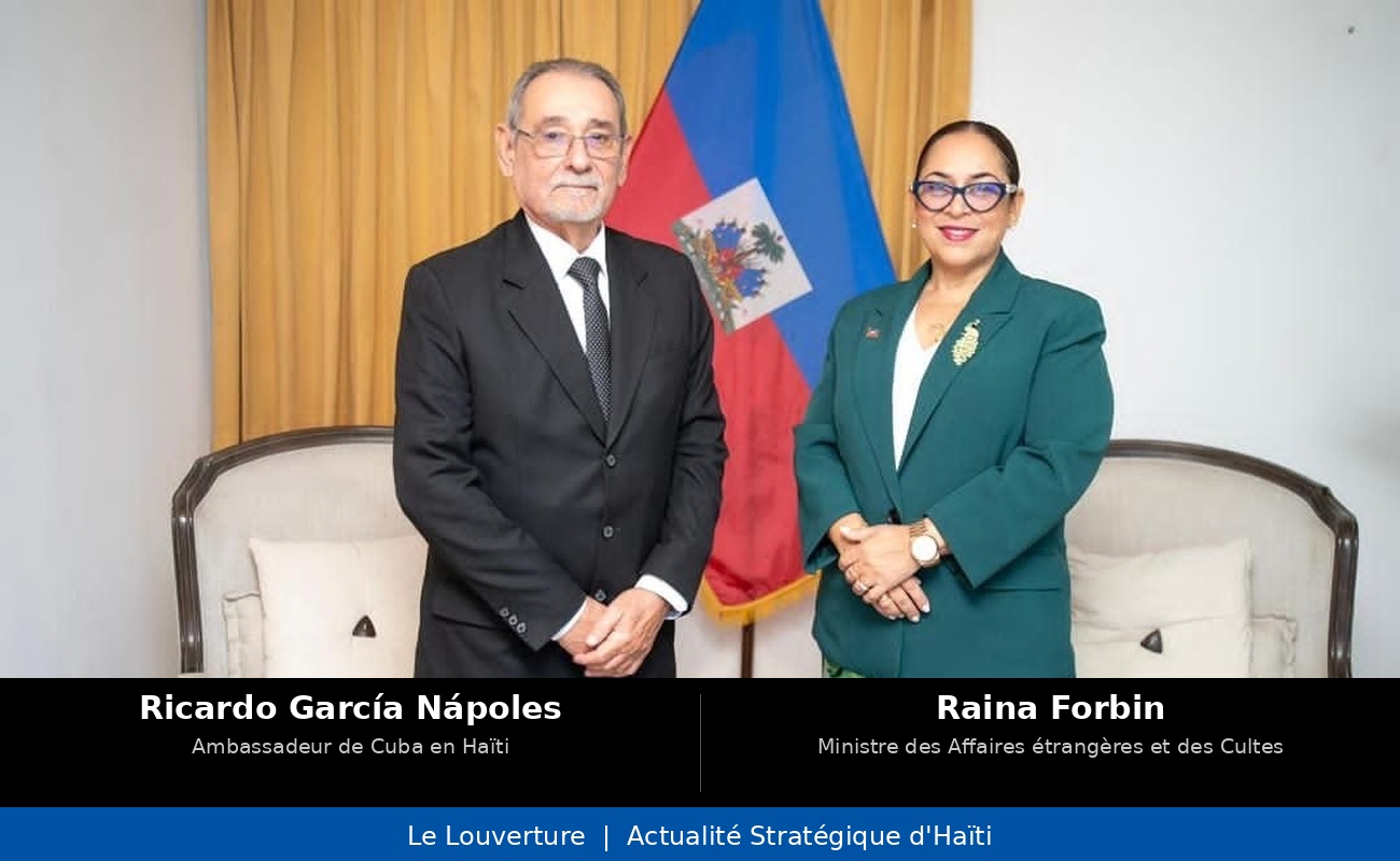 La ministre des Affaires étrangères Raina Forbin en entretien avec l’ambassadeur de Cuba en Haïti Ricardo García Nápoles sur le renforcement de la coopération bilatérale.