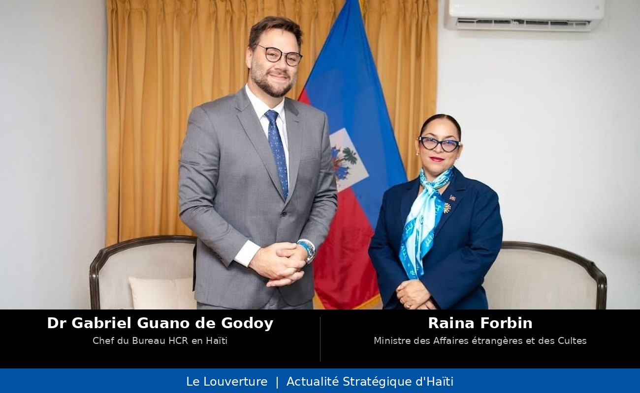 La ministre des Affaires étrangères Raina Forbin en réunion avec le chef du HCR en Haïti Dr Gabriel Guano de Godoy sur la coordination humanitaire et la protection des déplacés internes.