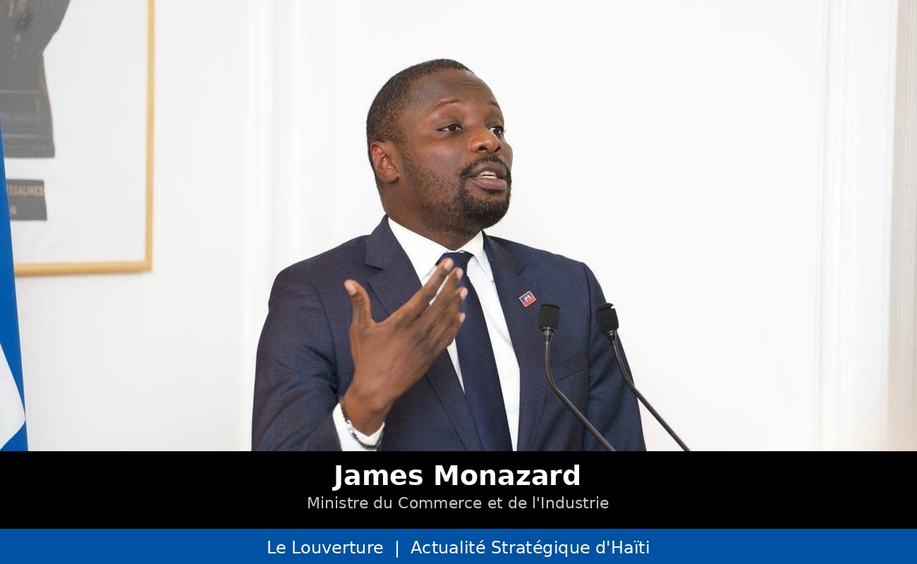 Le ministre du Commerce et de l’Industrie James Monazard s’adresse aux entrepreneurs haïtiens de la diaspora lors d’une rencontre à l’ambassade d’Haïti à Paris.