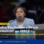 Dr Sandra Paulemon clôture une formation au MPCE : éthique et transparence au cœur du service public 8 La ministre Sandra Paulemon s’adressant aux participants lors de la cérémonie de clôture d’une formation au MPCE, axée sur l’éthique professionnelle, la transparence et la prévention du harcèlement.