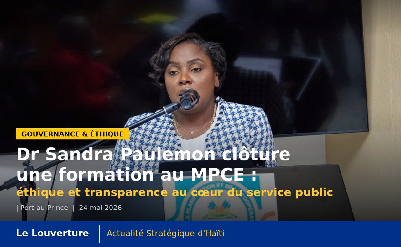 Dr Sandra Paulemon clôture une formation au MPCE : éthique et transparence au cœur du service public 41 La ministre Sandra Paulemon s’adressant aux participants lors de la cérémonie de clôture d’une formation au MPCE, axée sur l’éthique professionnelle, la transparence et la prévention du harcèlement.