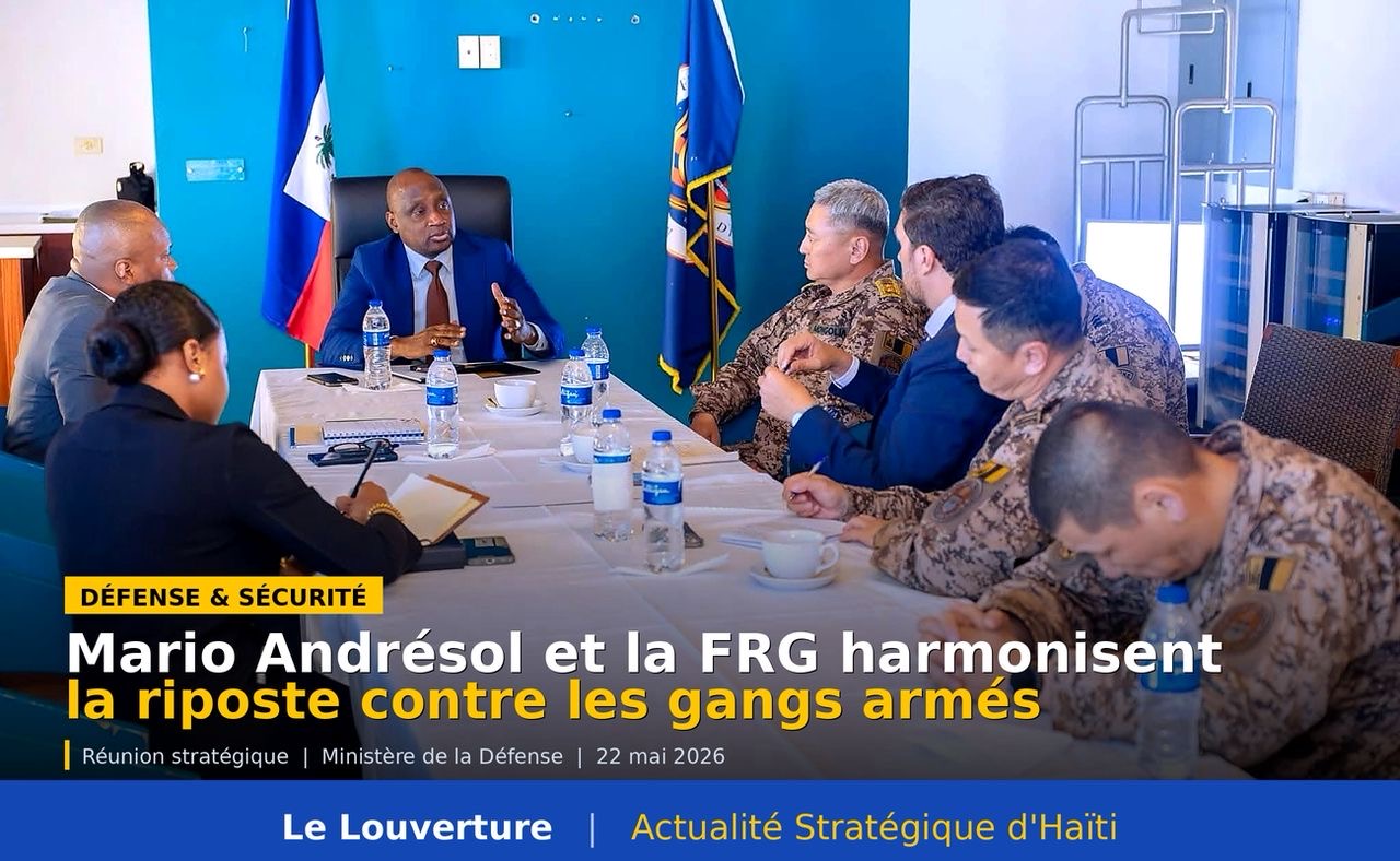 Mario Andrésol et la FRG harmonisent la riposte contre les gangs 7 Le ministre Mario Andrésol rencontre le commandant de la FRG, Erdenebat Batsuuri, pour renforcer la coordination des opérations contre les gangs en Haïti.