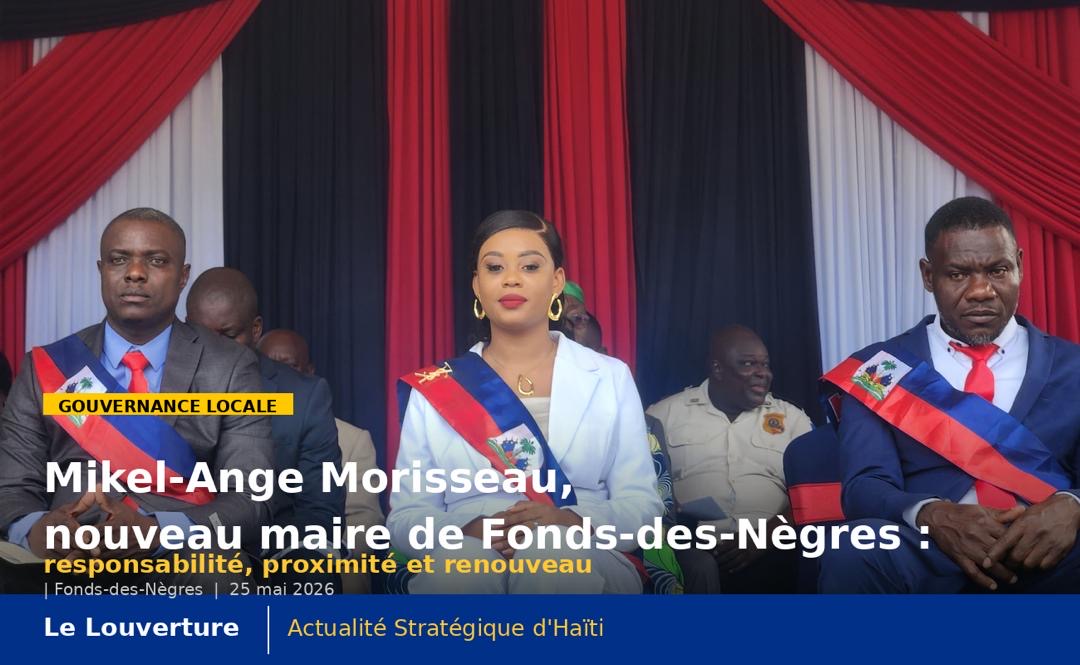 Mikel-Ange Morisseau, nouveau maire de Fonds-des-Nègres : responsabilité, proximité et renouveau 19 Mikel-Ange Morisseau lors de son installation à la tête de la mairie de Fonds-des-Nègres aux côtés des autorités locales