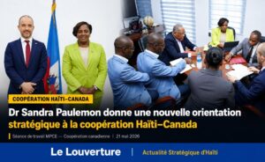 Dr Sandra Paulemon donne une nouvelle orientation stratégique à la coopération Haïti–Canada 24 La ministre Sandra Paulemon rencontre le chef de la coopération canadienne en Haïti pour renforcer les priorités stratégiques entre les deux pays.