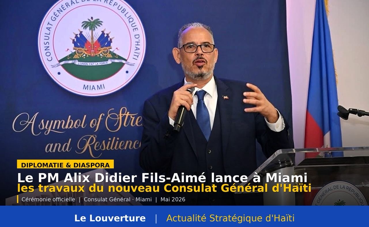Cérémonie de lancement du nouveau consulat haïtien à Miami par le PM Alix Didier Fils-Aimé en mai 2026.