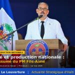 Le Premier ministre haïtien Alix Didier Fils-Aimé lors de la cérémonie de la Journée nationale de l’agriculture et du travail dans les jardins du Palais national, Port-au-Prince, 1er mai 2026.