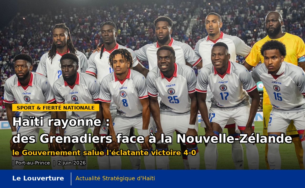 Haïti rayonne : le Gouvernement salue l’éclatante victoire 4-0 des Grenadiers face à la Nouvelle-Zélande 41 : La sélection haïtienne de football célébrant une victoire 4-0 contre la Nouvelle-Zélande.