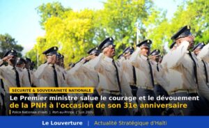 Le Premier ministre Alix Didier Fils-Aimé lors d’une cérémonie ou déclaration officielle en hommage à la Police nationale d’Haïti