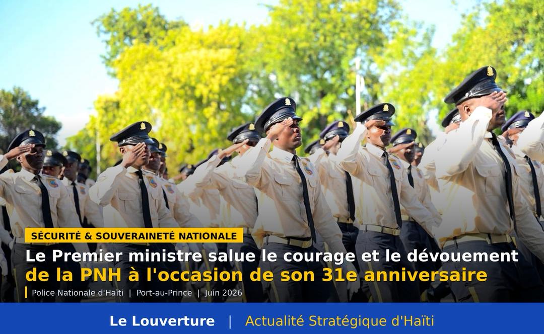Le Premier ministre Alix Didier Fils-Aimé lors d’une cérémonie ou déclaration officielle en hommage à la Police nationale d’Haïti