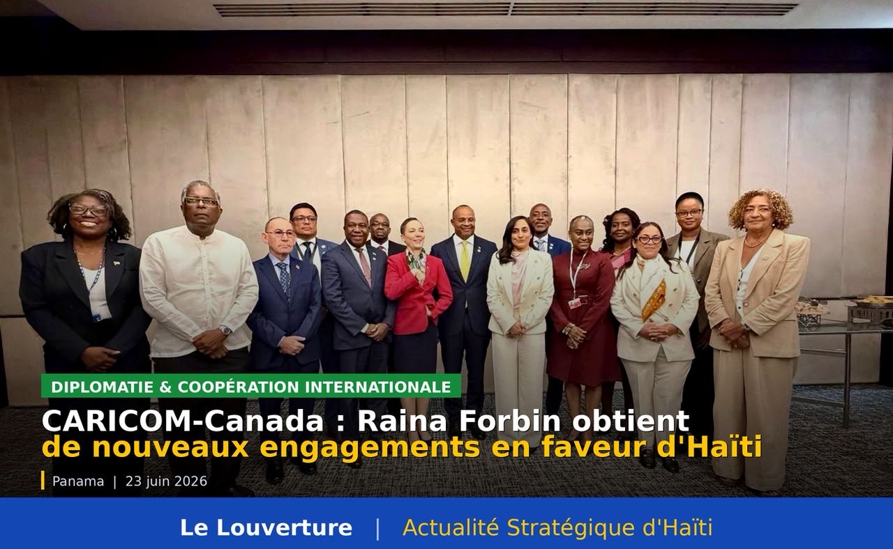 La ministre haïtienne des Affaires étrangères Raina Forbin lors d’une réunion diplomatique avec les représentants de la CARICOM et du Canada à Panama.