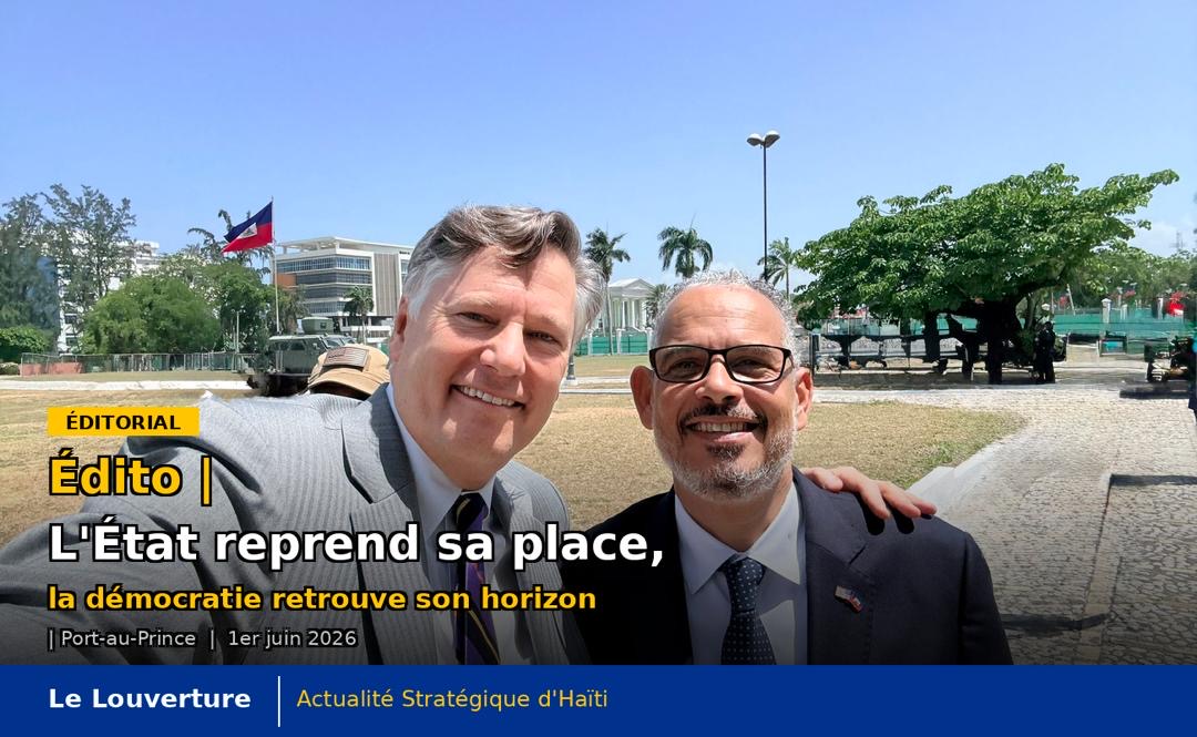 Édito | L’État reprend sa place, la démocratie retrouve son horizon 21 Façade du Palais national à Port-au-Prince illustrant le retour de l’autorité de l’État et le processus de stabilisation politique en Haïti.