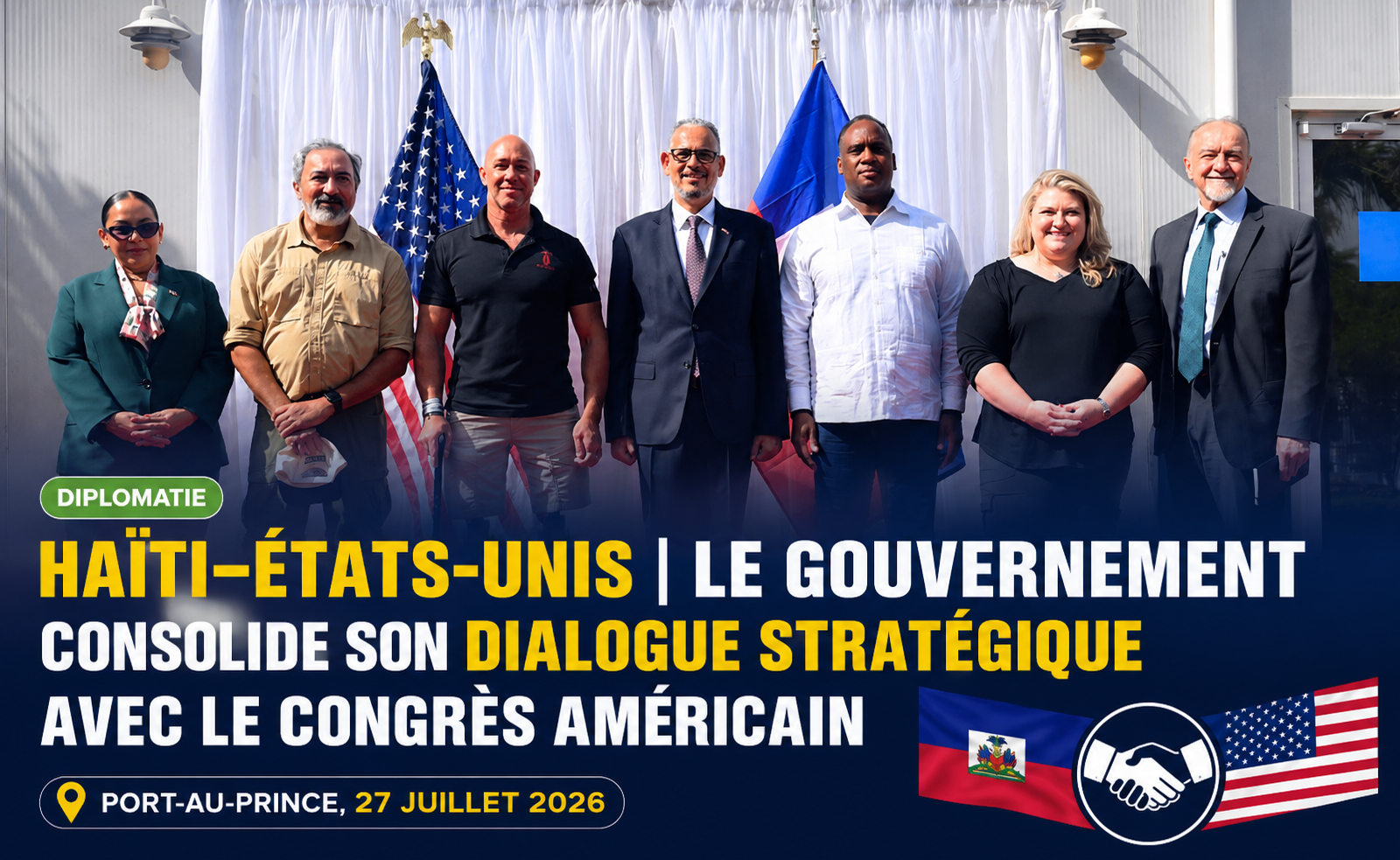 Le Premier ministre Alix Didier Fils-Aimé reçoit une délégation du Congrès américain au Palais National lors d’une rencontre consacrée à la sécurité, aux élections et à la coopération bilatérale.