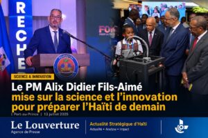 Le PM Alix Didier Fils-Aimé prend la parole aux Journées Scientifiques du Fonds-BRH au Karibe Hôtel, entouré de chercheurs et d'institutionnels.