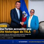 La ministre des Affaires étrangères et des Cultes, Raina Forbin, accueille le Secrétaire général de l’IILA, Giorgio Silli, lors de sa visite officielle en Haïti.