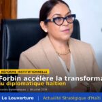 La ministre des Affaires étrangères Raina Forbin lors d’une réunion de travail avec les responsables des Missions diplomatiques et Postes consulaires haïtiens à l’étranger.