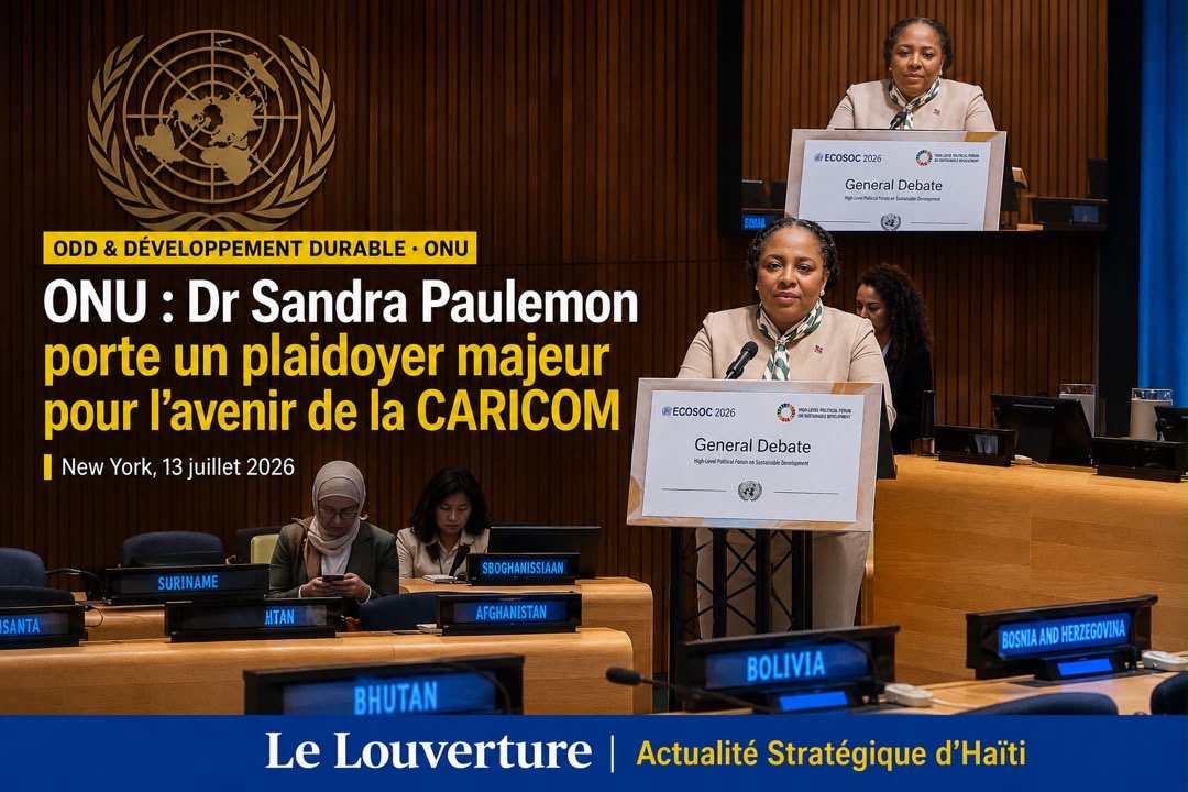 Dr Sandra Paulemon présentant la vision d’Haïti sur le redressement national et la coopération internationale devant l’ECOSOC.