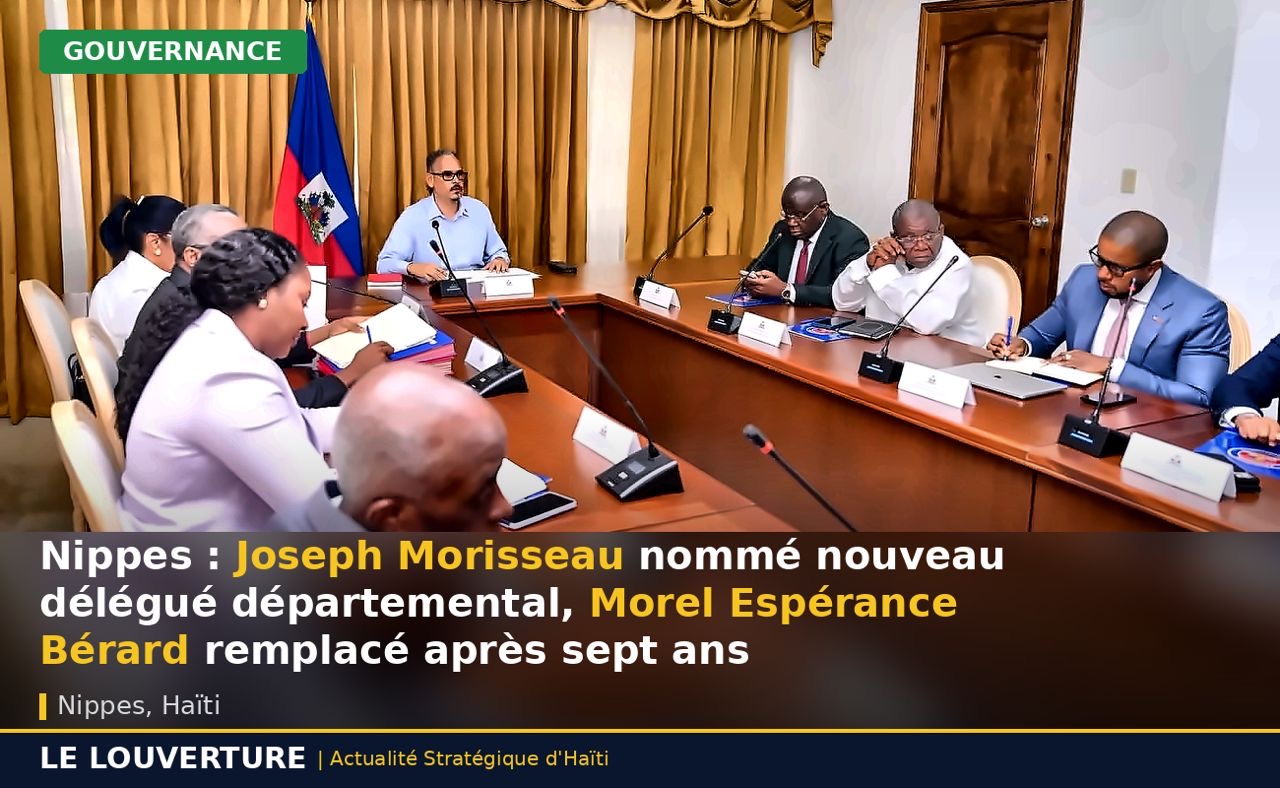 Le Premier ministre Alix Didier Fils-Aimé préside une réunion du Conseil des ministres à Port-au-Prince, au cours de laquelle la nomination de Joseph Morisseau comme nouveau délégué départemental des Nippes a été entérinée.