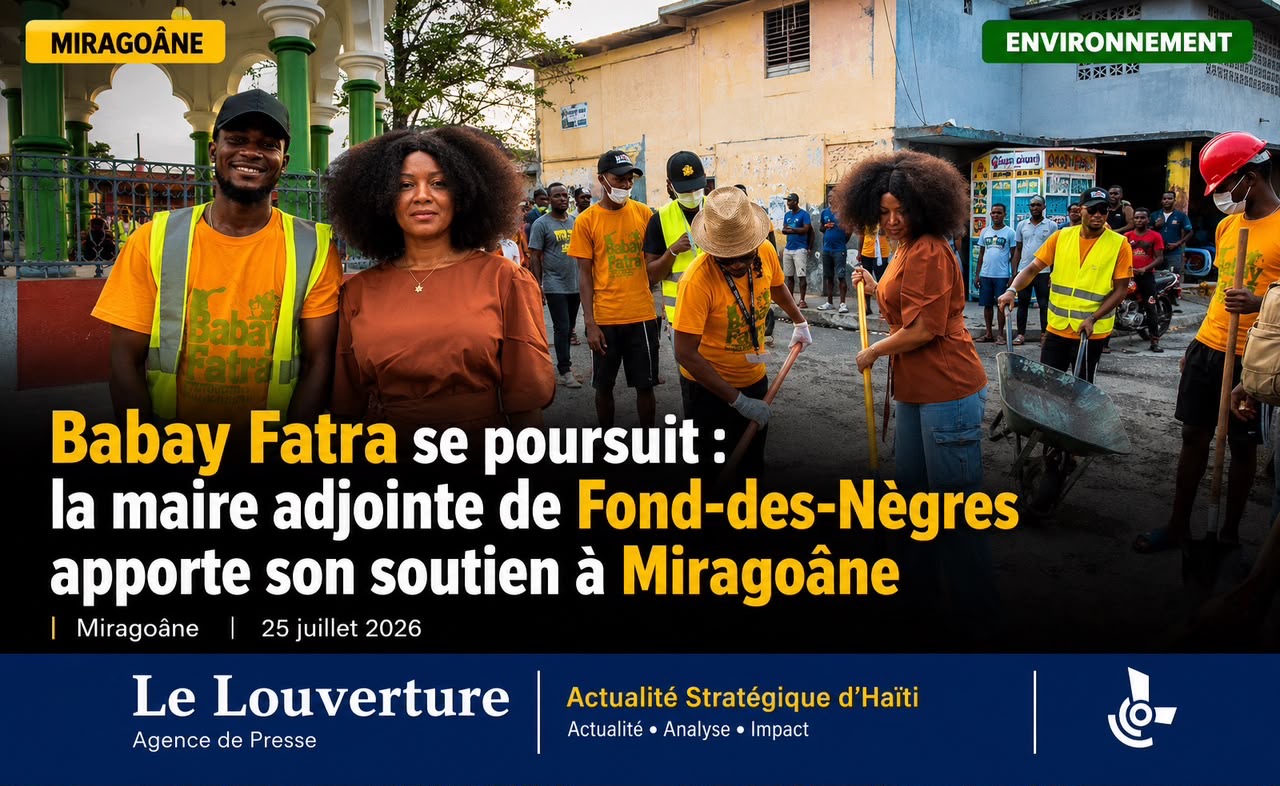 Le maire de Miragoâne, Mardochée Trofort, et la maire adjointe de Fond-des-Nègres, Laure France Gabriel Ulysse, participent à la deuxième journée de l’opération citoyenne « Babay Fatra » aux côtés de bénévoles.