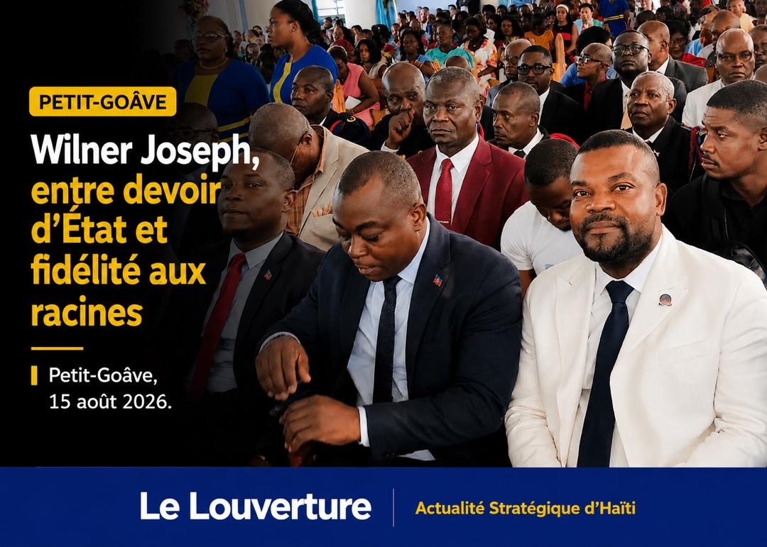 Wilner Joseph, conseiller spécial du Premier ministre, assiste à la messe de l'Assomption à Petit-Goâve, entouré des fidèles, le 15 août 2026.