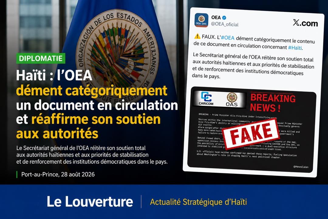 OEA réaffirme son soutien aux autorités haïtiennes et aux efforts de stabilisation et de renforcement des institutions démocratiques en Haïti.