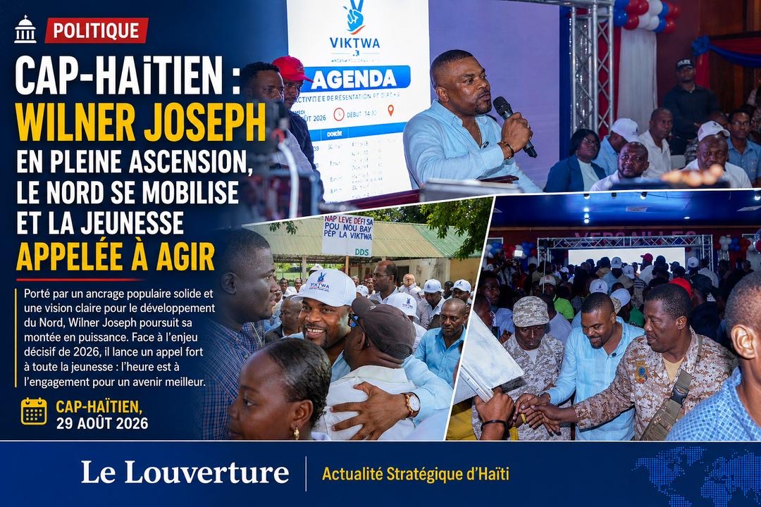 Cap-Haïtien : Wilner Joseph en pleine ascension, le Nord se mobilise et la jeunesse appelée à agir 18 Wilner Joseph s'adressant à une foule nombreuse au Cap-Haïtien, entouré de figures politiques de VIKTWA.