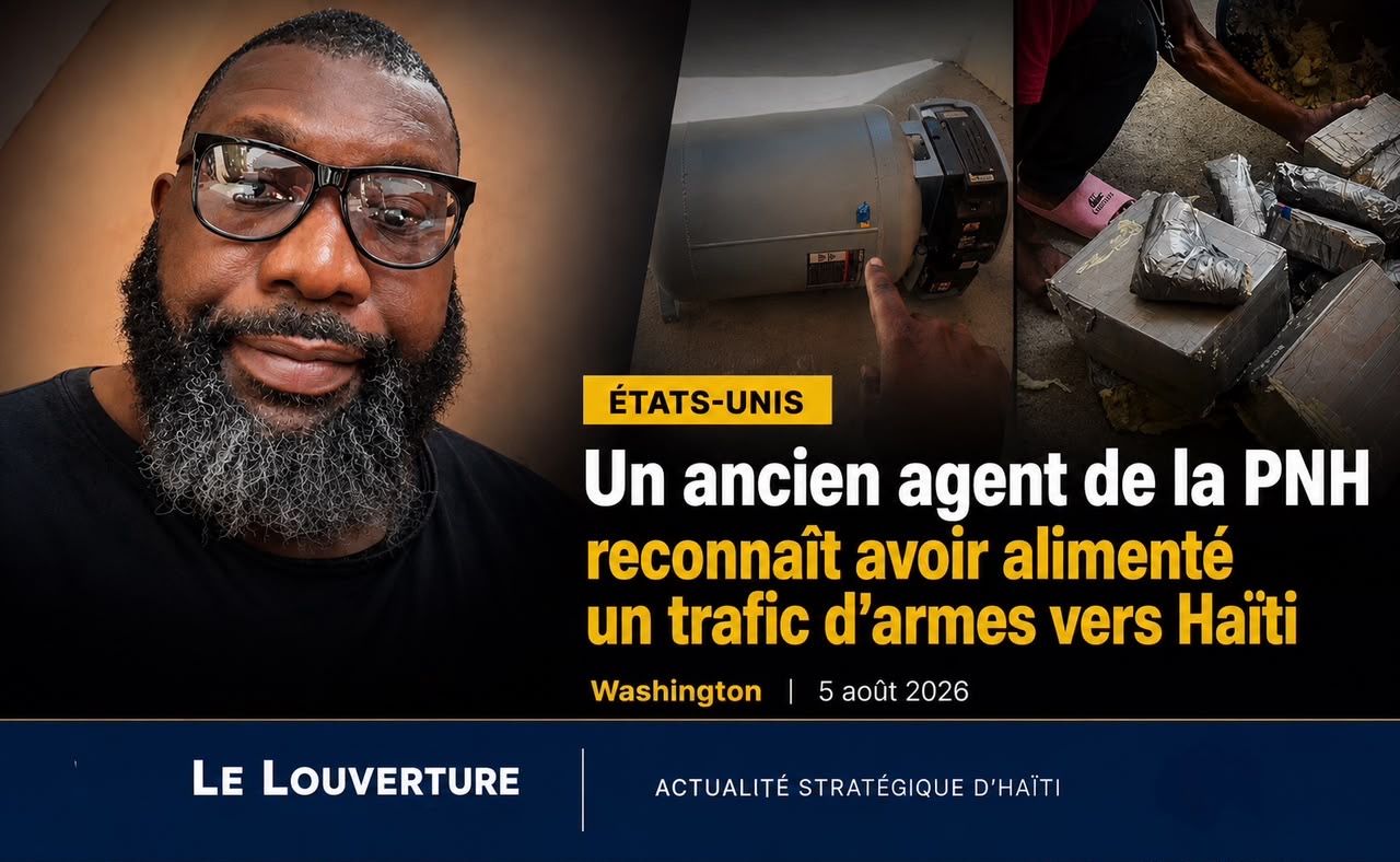 Ancien agent de la PNH et armes saisies dans une affaire de trafic vers Haïti.
