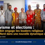 Raina Forbin entourée de leaders religieux lors d’une rencontre sur la paix, le civisme et les élections à Cap-Haïtien.