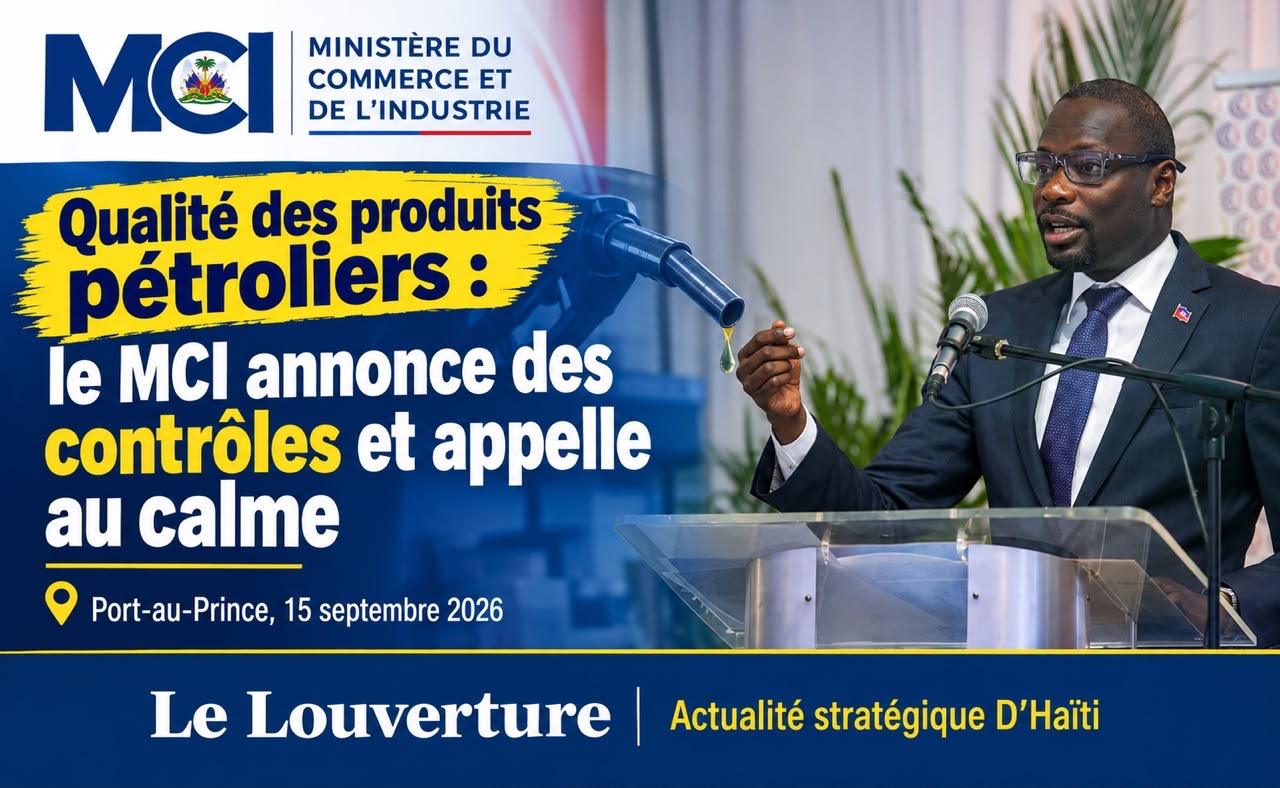Le ministre du Commerce et de l'Industrie, James Monazard, annonçant des contrôles sur la qualité des produits pétroliers.