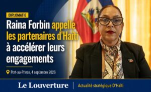 Raina Forbin appelle les partenaires d’Haïti à accélérer leurs engagements 19 La ministre des Affaires étrangères et des Cultes, Raina Forbin, intervient à distance lors de la IVe Réunion du Groupe des amis d’Haïti, organisée au siège de l’OEA à Washington.