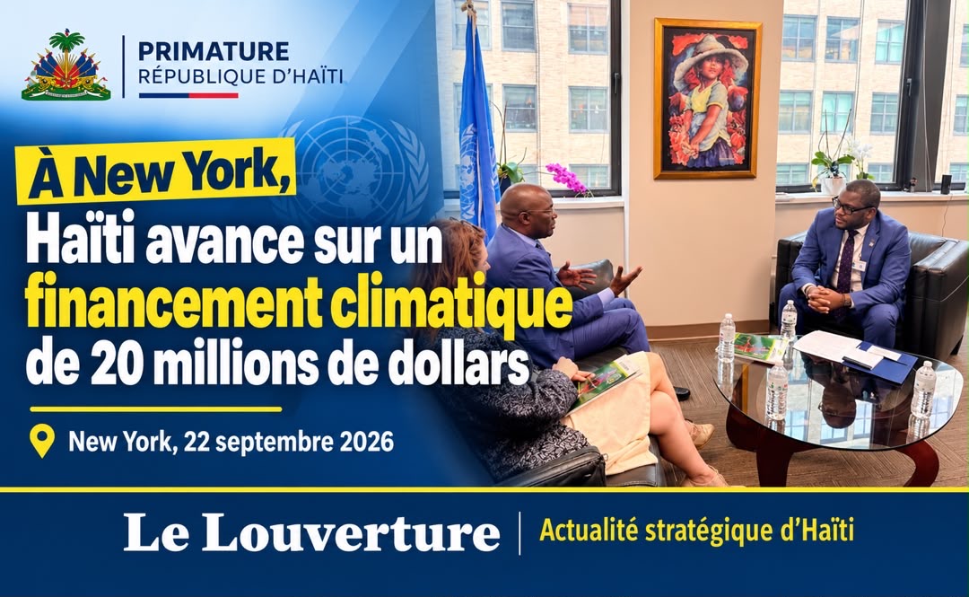 À New York, Haïti avance sur un financement climatique de 20 millions de dollars 42 Le ministre de l’Environnement Valéry Fils-Aimé participe à New York à des discussions sur le financement des pertes et préjudices liés aux changements climatiques en Haïti.