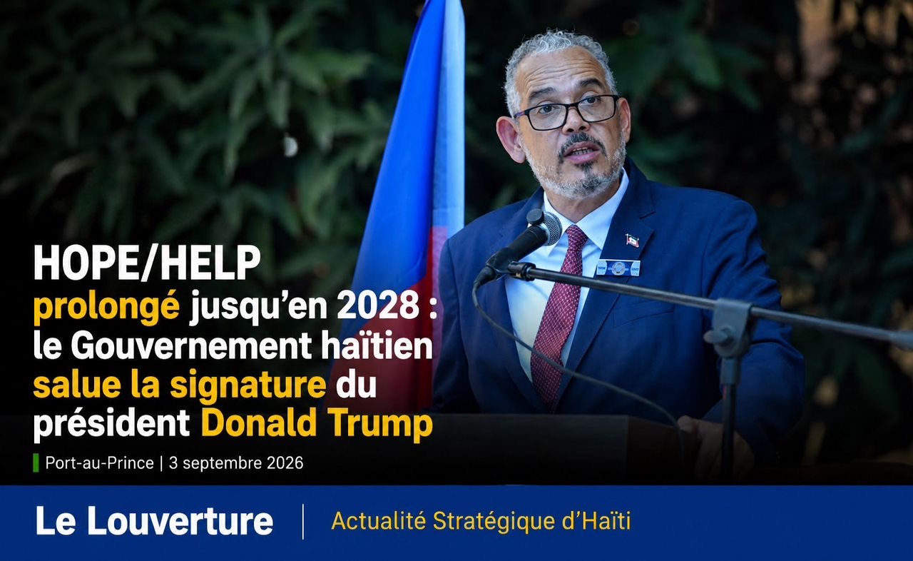 Le Premier ministre haïtien Alix Didier Fils-Aimé s’exprime lors d’une intervention officielle, dans le contexte de la prolongation de HOPE/HELP jusqu’au 31 décembre 2028.
