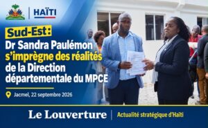 La ministre de la Planification et de la Coopération externe, Sandra Paulémon, échange avec les employés de la Direction départementale du MPCE à Jacmel.