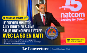 15 ans de la NATCOM : le Premier ministre Alix Didier Fils-Aimé salue une nouvelle étape avec la 5G en Haïti 18 Alix Didier Fils-Aimé lors du lancement pilote de la 5G en Haïti.