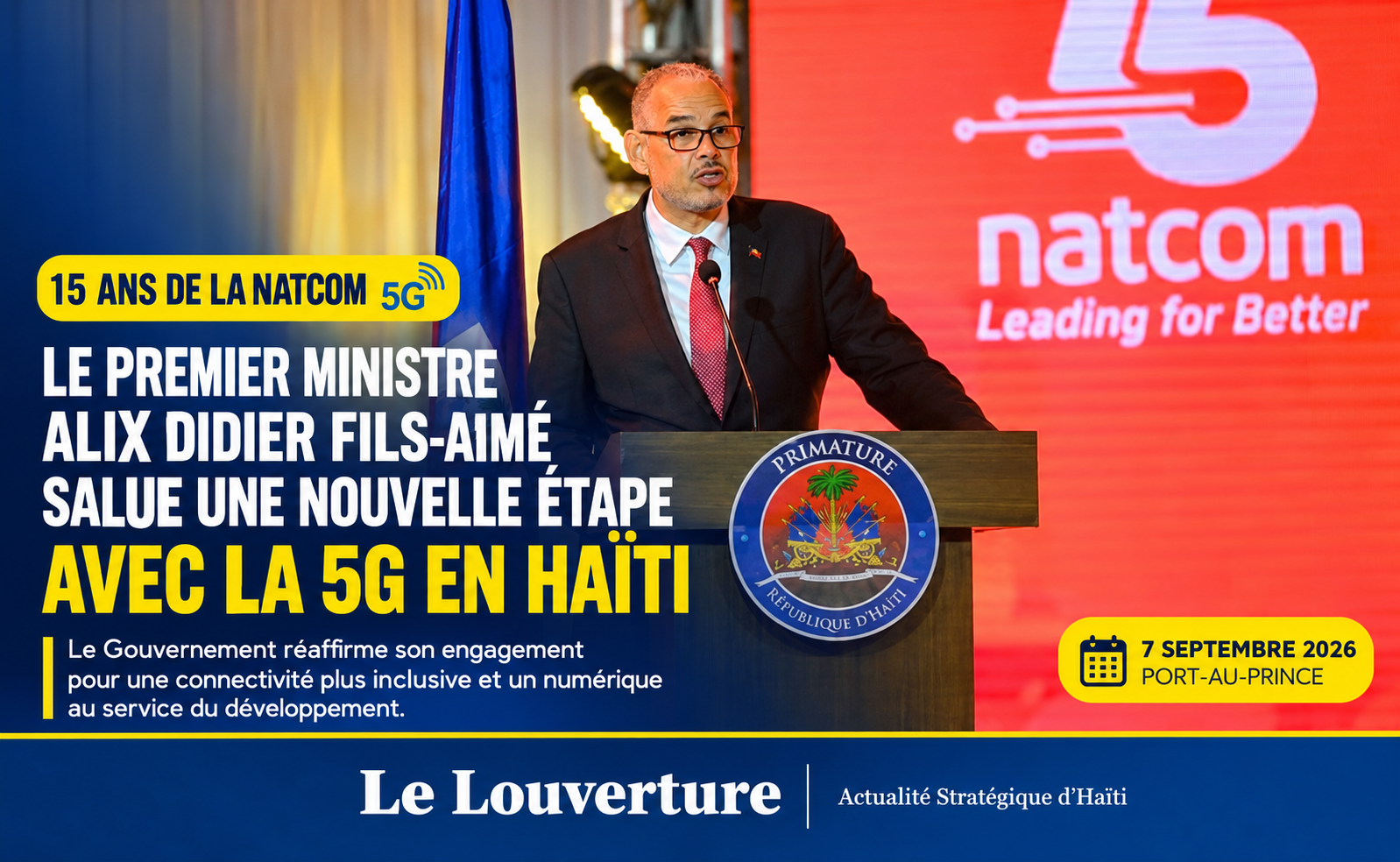 Alix Didier Fils-Aimé lors du lancement pilote de la 5G en Haïti.
