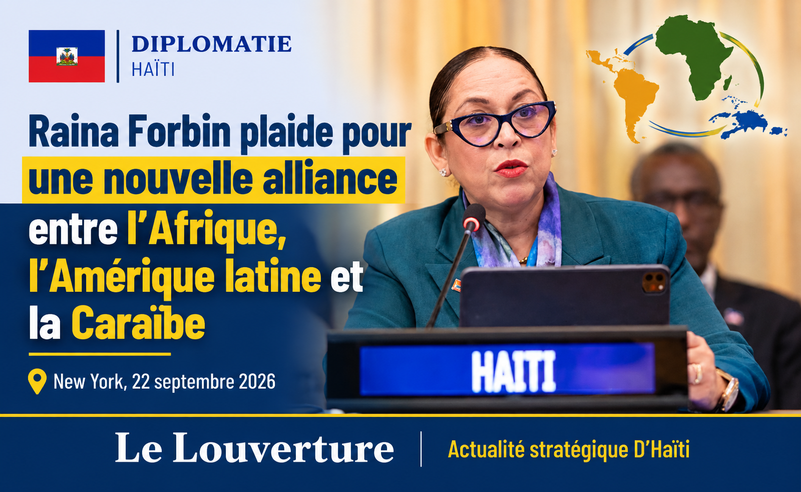 La ministre Raina Forbin lors de la réunion des ministres des Affaires étrangères de la CELAC et de l'Union africaine à New York.