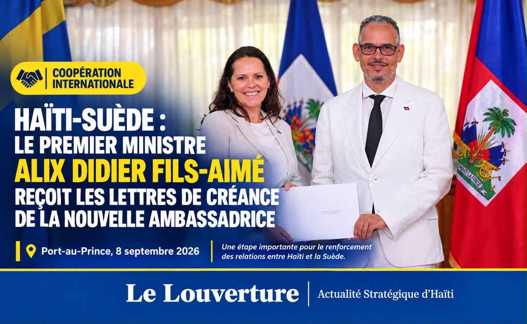Le Premier ministre haïtien Alix Didier Fils-Aimé reçoit les lettres de créance de Maria Valesco, nouvelle ambassadrice agréée du Royaume de Suède en Haïti.