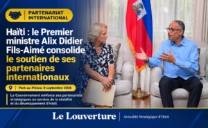 Alix Didier Fils-Aimé en réunion avec des partenaires internationaux.
