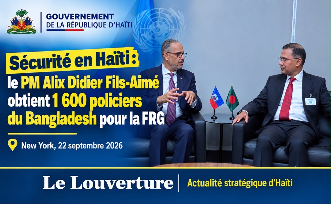 Sécurité en Haïti : le PM Alix Didier Fils-Aimé obtient 1 600 policiers du Bangladesh pour la FRG 38 Le Premier ministre Alix Didier Fils-Aimé et le ministre de la Défense Mario Andresol lors des discussions sur le déploiement de la FRG.