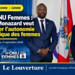 James Monazard échangeant avec la représentante d’ONU Femmes en Haïti.
