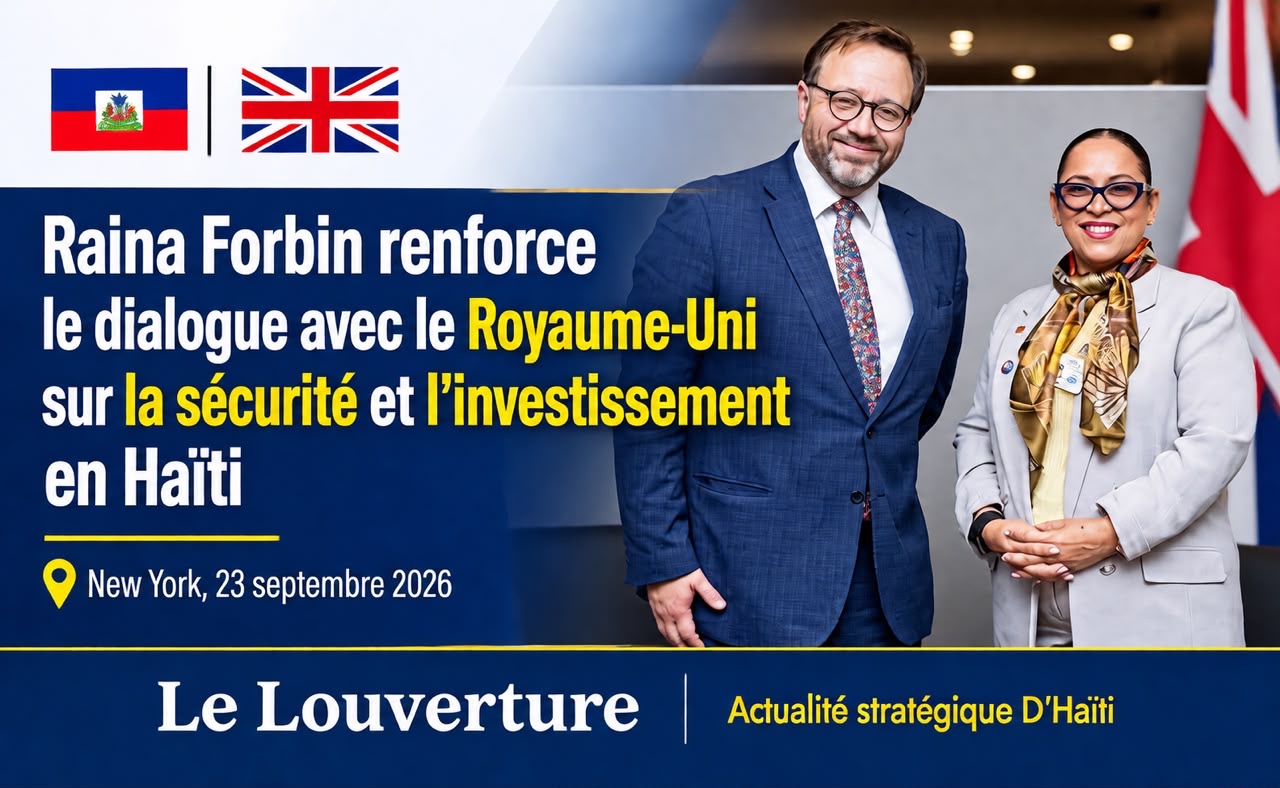 La ministre Raina Forbin lors de son entretien avec Chris Elmore, envoyé spécial du Royaume-Uni, à New York.