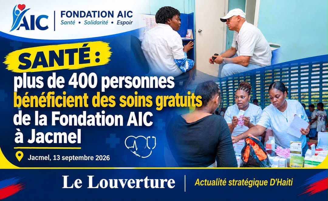 Des habitants de Jacmel attendant une consultation gratuite lors de la clinique mobile de la Fondation AIC au Lycée Pinchinat.