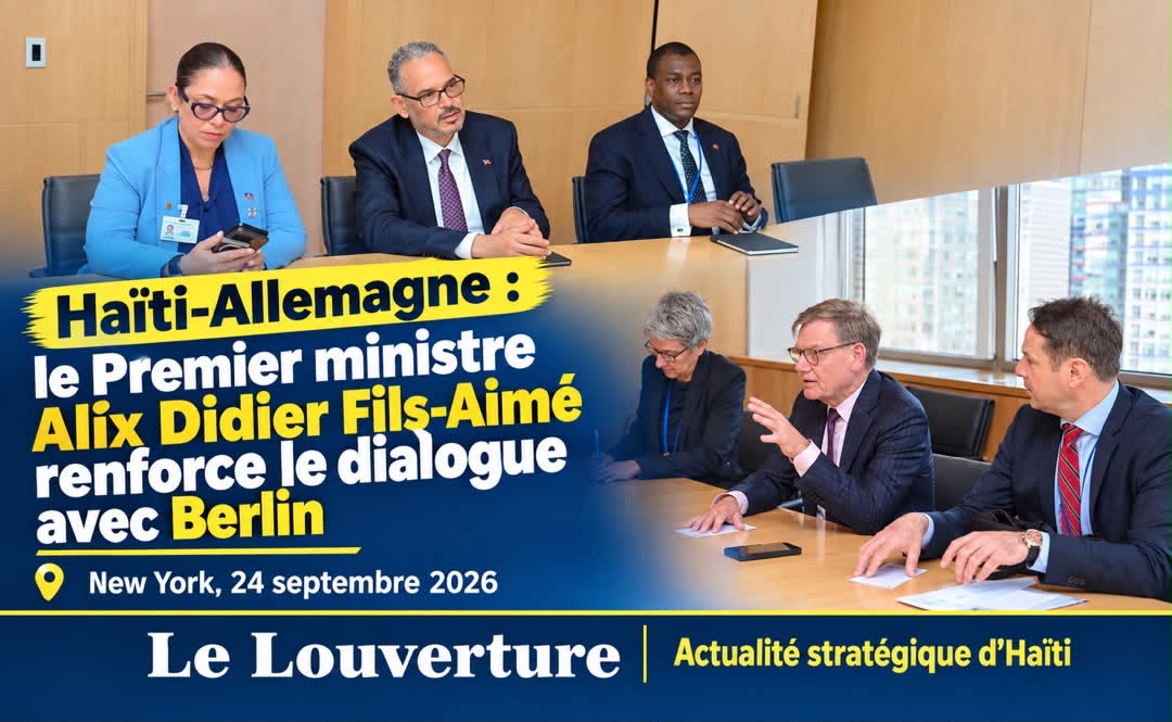 Le Premier ministre Alix Didier Fils-Aimé et le ministre fédéral allemand des Affaires étrangères Johann Wadephul lors de leur rencontre à New York.
