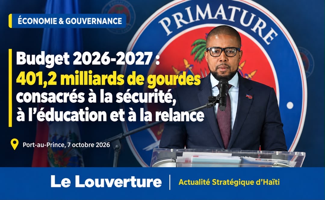 Le ministre de l'Économie et des Finances Serge Gabriel Collin présentant le budget 2026-2027 à la Villa d'Accueil.